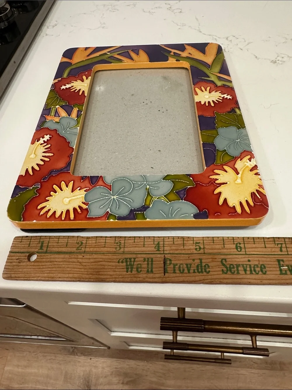 Colorful Floral Ceramic Photo Frame - Purple, Red & Yellow